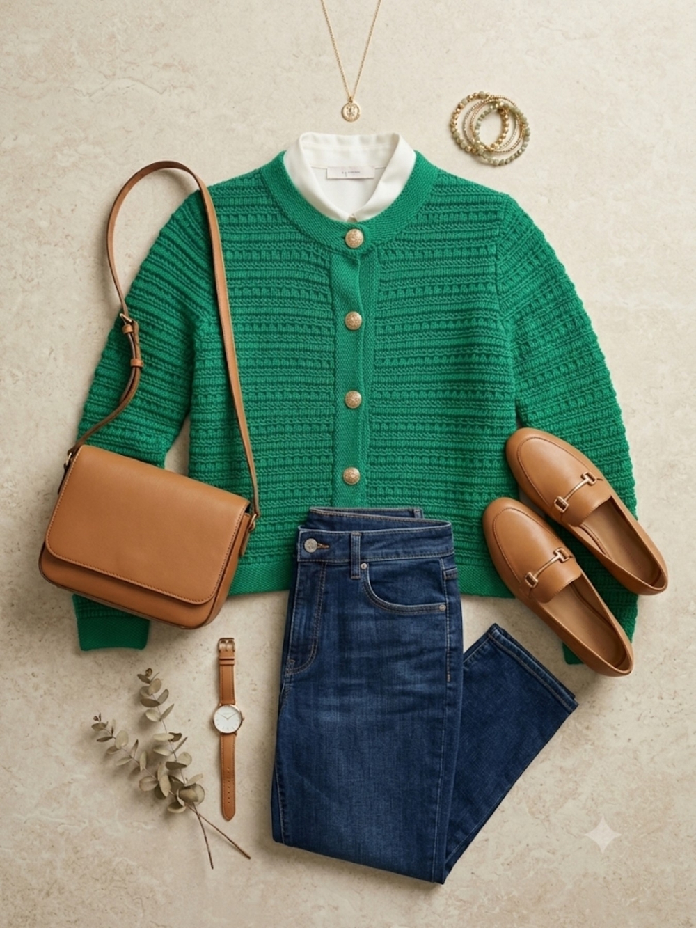 EUC LOFT Kelly Green Textured Cardigan with Gold-Tone Buttons, XSP